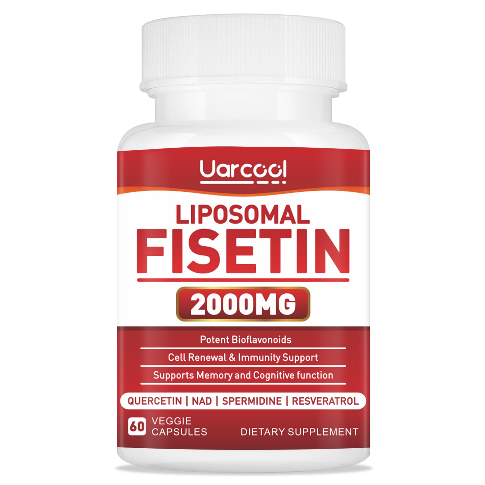 Uarcool Fisetin Supplement 2000mg for Healthy Aging and Longevity, Skin Health, Brain - Soy Free, Vegetarian - 60 Softgels - TrustMedUSA