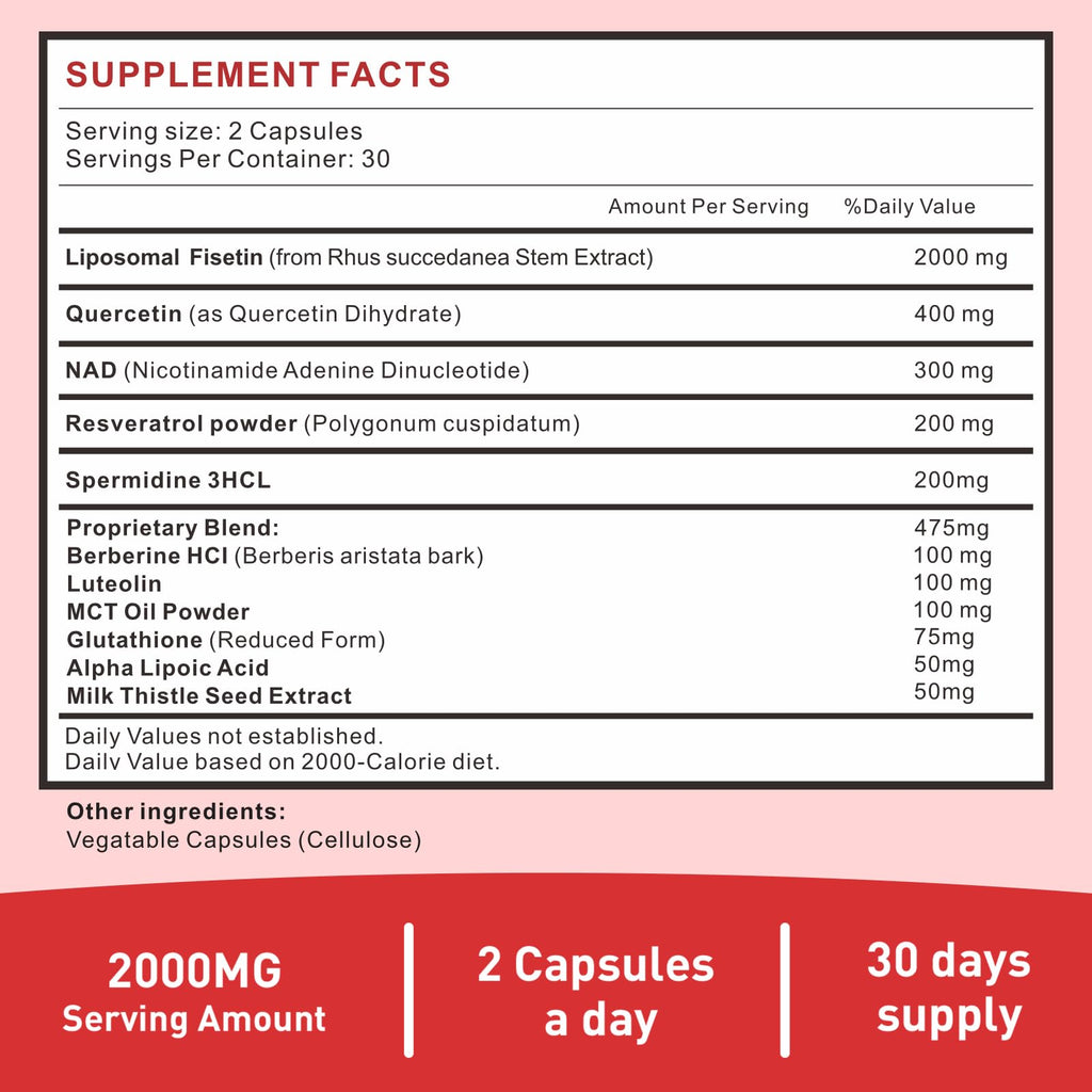 Uarcool Fisetin Supplement 2000mg for Healthy Aging and Longevity, Skin Health, Brain - Soy Free, Vegetarian - 60 Softgels(2 Bottles) - TrustMedUSA