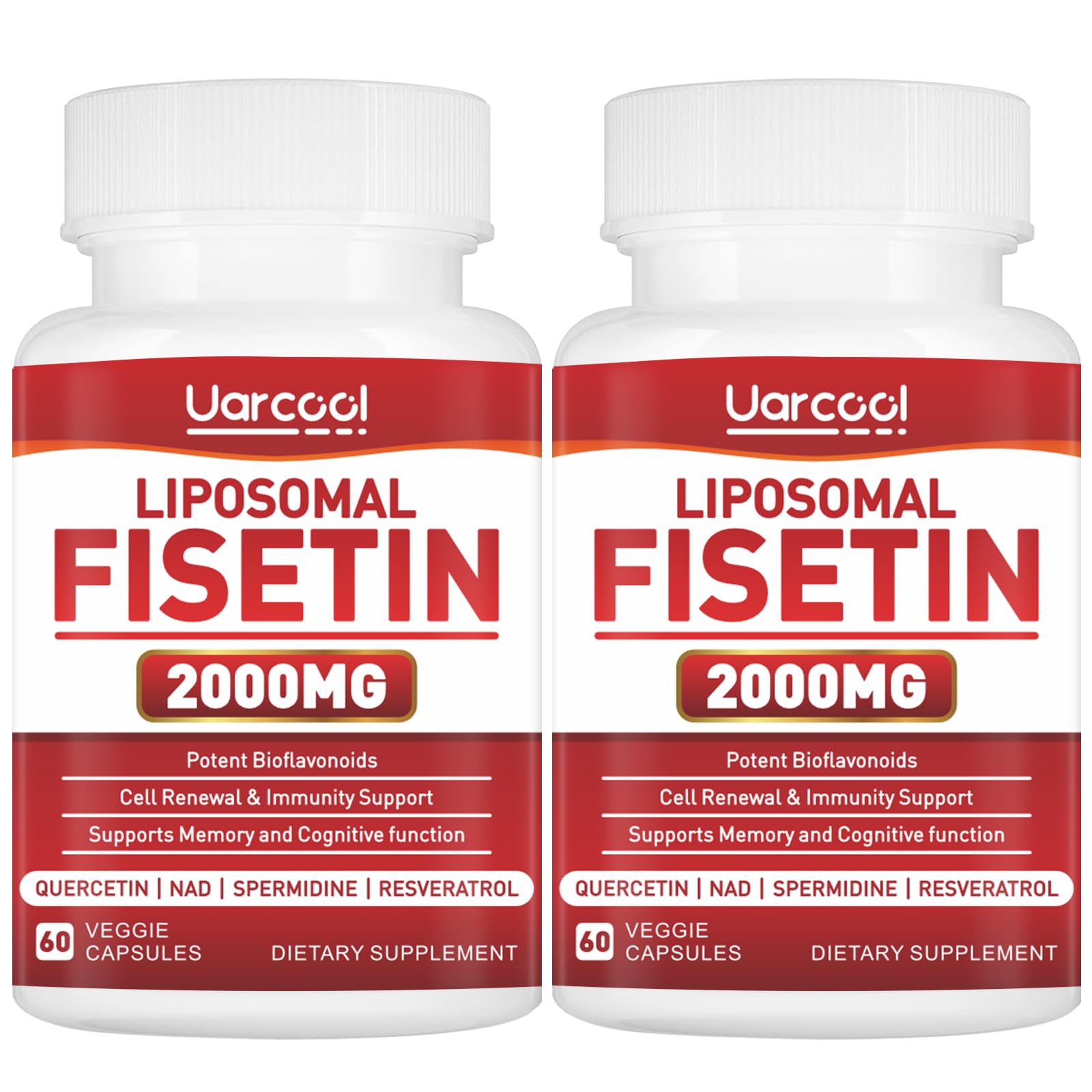 Uarcool Fisetin Supplement 2000mg for Healthy Aging and Longevity, Skin Health, Brain - Soy Free, Vegetarian - 60 Softgels(2 Bottles) - TrustMedUSA