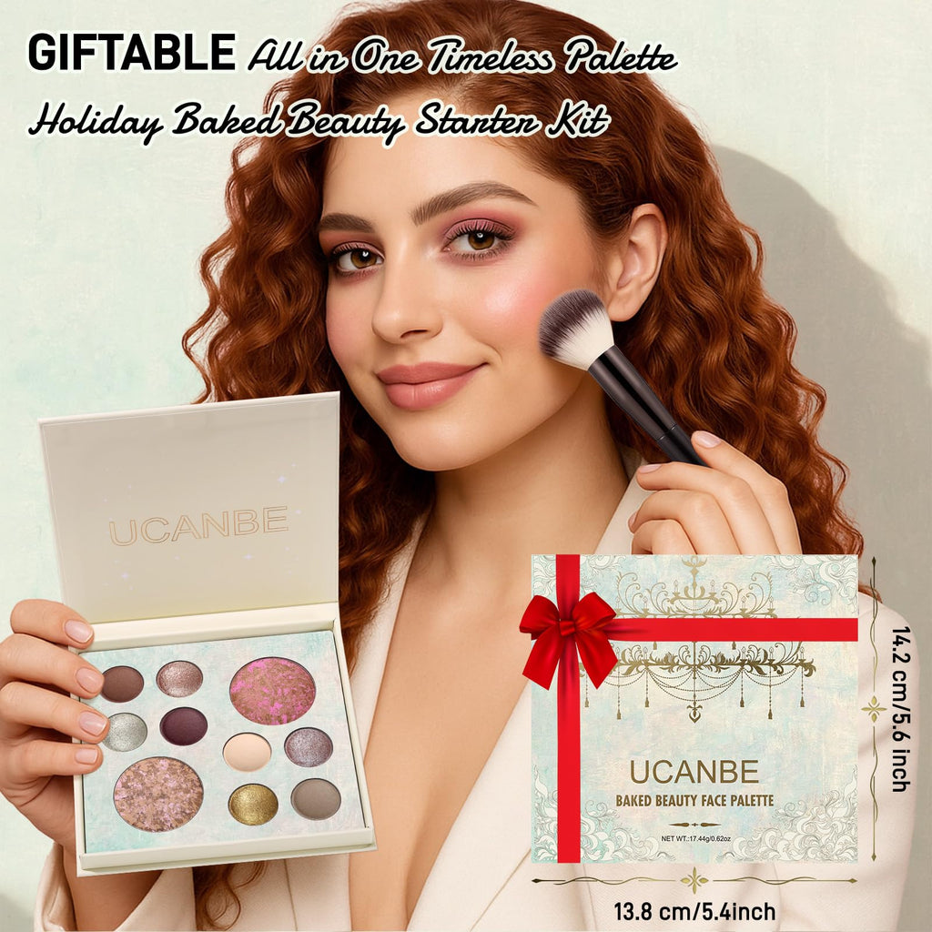 UCANBE Full Size Baked Makeup Palette Set - Include Blush, Bronzer, 8 Eyeshadows & Brushes, Pigmented All-in-One Face & Eye Compact Powder Beauty Holiday Gift Kit for Starter & Pros, Travel Friendly - TrustMedUSA