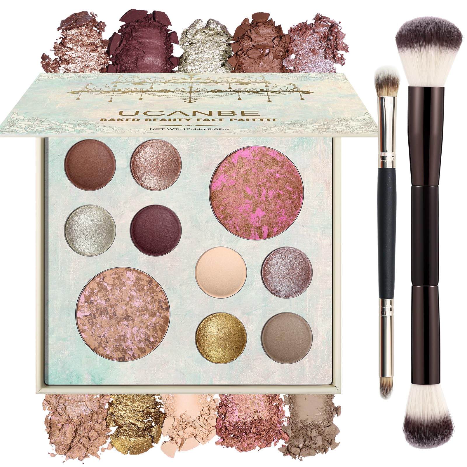 UCANBE Full Size Baked Makeup Palette Set - Include Blush, Bronzer, 8 Eyeshadows & Brushes, Pigmented All-in-One Face & Eye Compact Powder Beauty Holiday Gift Kit for Starter & Pros, Travel Friendly - TrustMedUSA