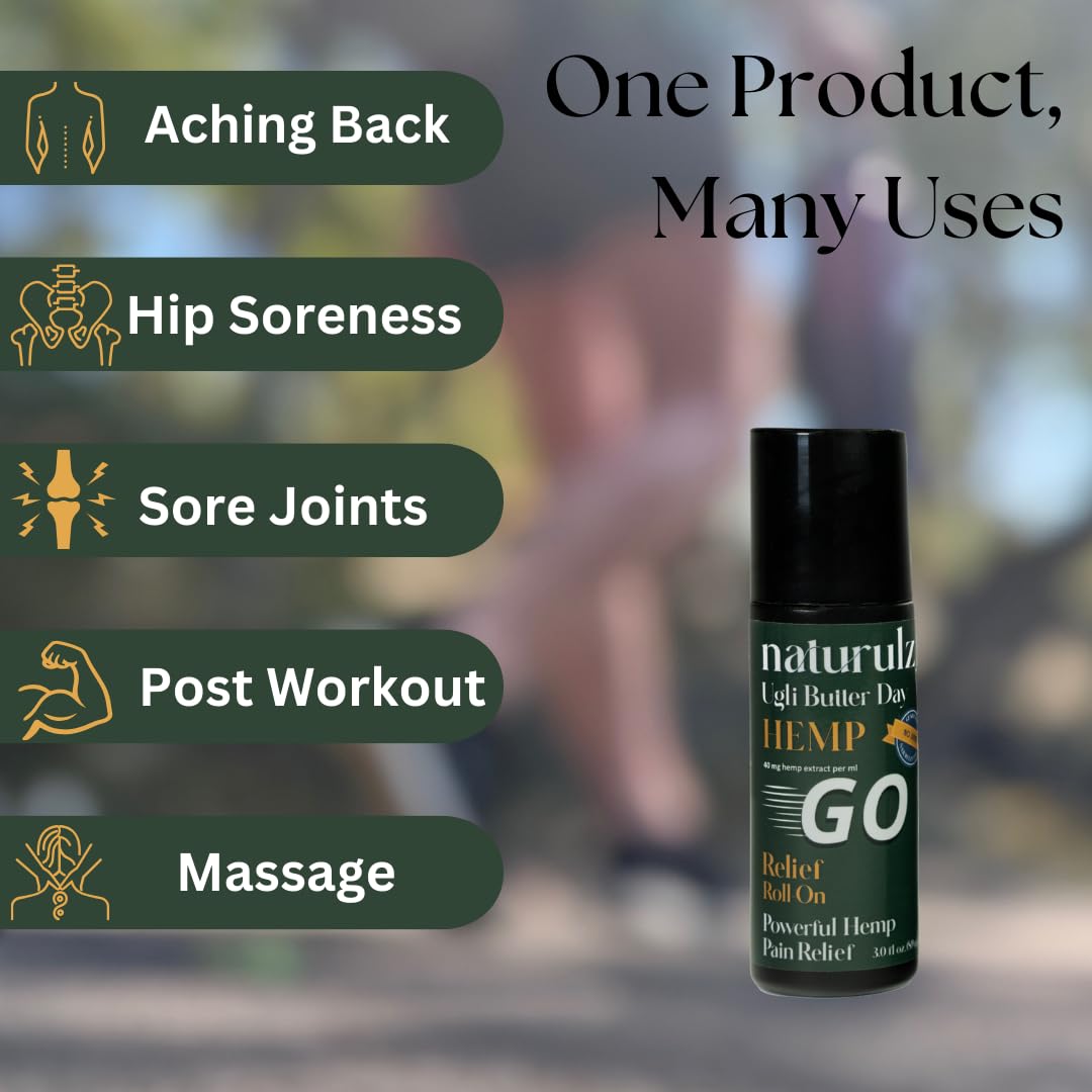 Ugli Butter Hemp Daytime Roll-On 3oz – Soothing Roll-On with Oregon-Grown Hemp, Capsaicin, Arnica & Turmeric for Back, Knee, Leg, Hip Soreness & Discomfort, Ideal for Neck & Shoulder Tightness - TrustMedUSA