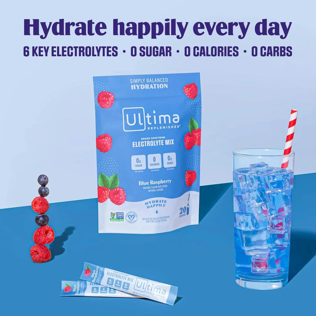 Ultima Replenisher Daily Electrolyte Drink Mix – Blue Raspberry, 20 Stickpacks – Hydration - TrustMedUSA