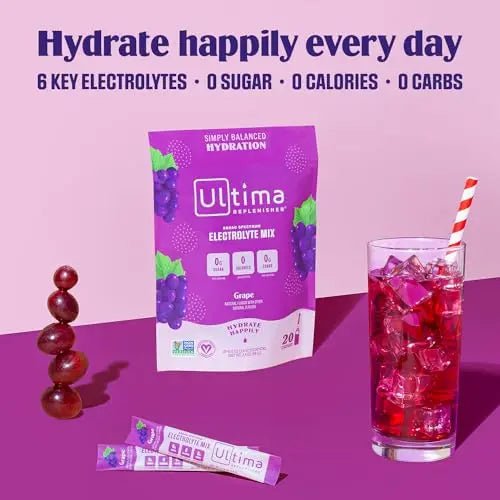 Ultima Replenisher Daily Electrolyte Drink Mix – Grape, 20 Stickpacks – Hydration Packets - TrustMedUSA