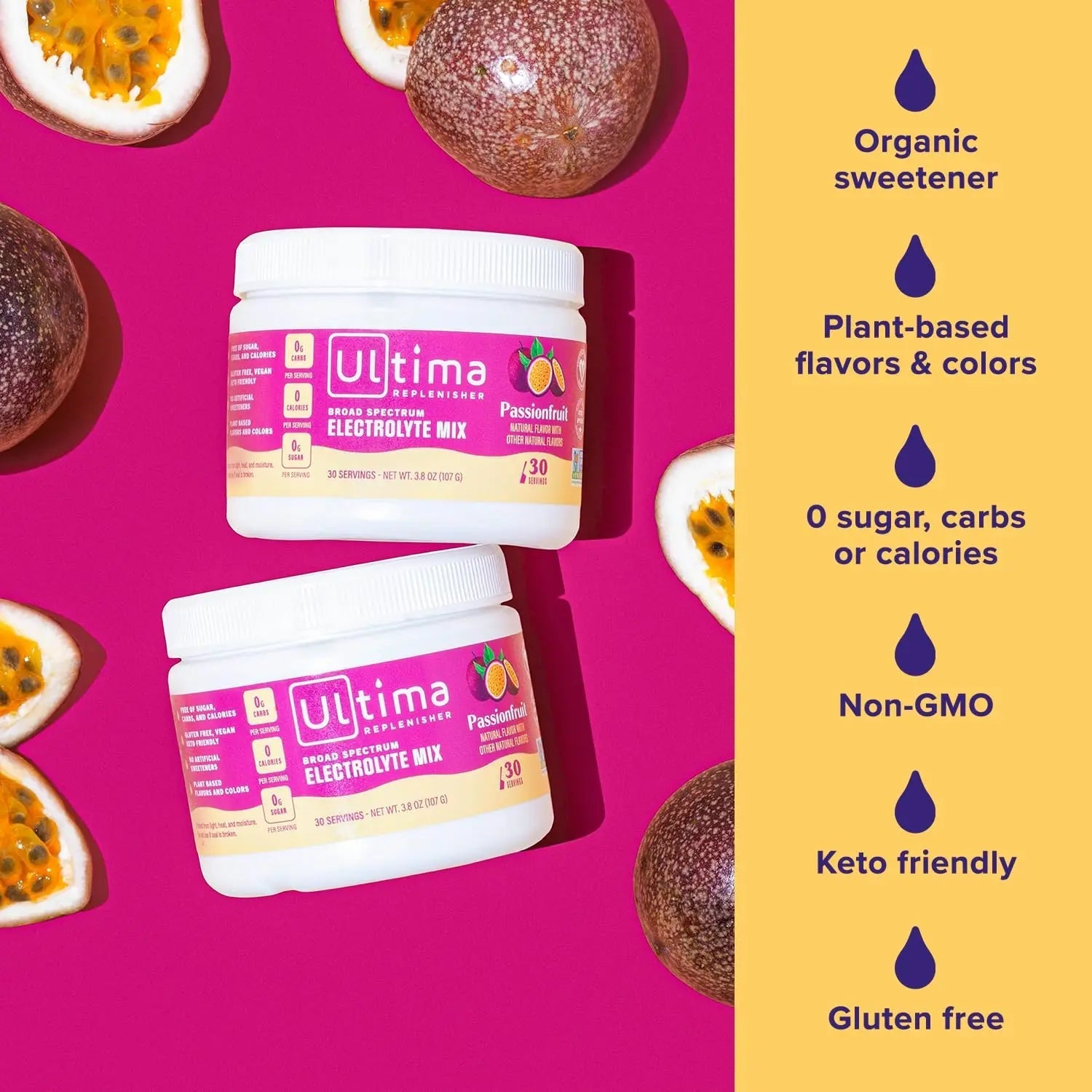 Ultima Replenisher Daily Electrolyte Drink Mix – Passionfruit, 30 Servings – Hydration - TrustMedUSA
