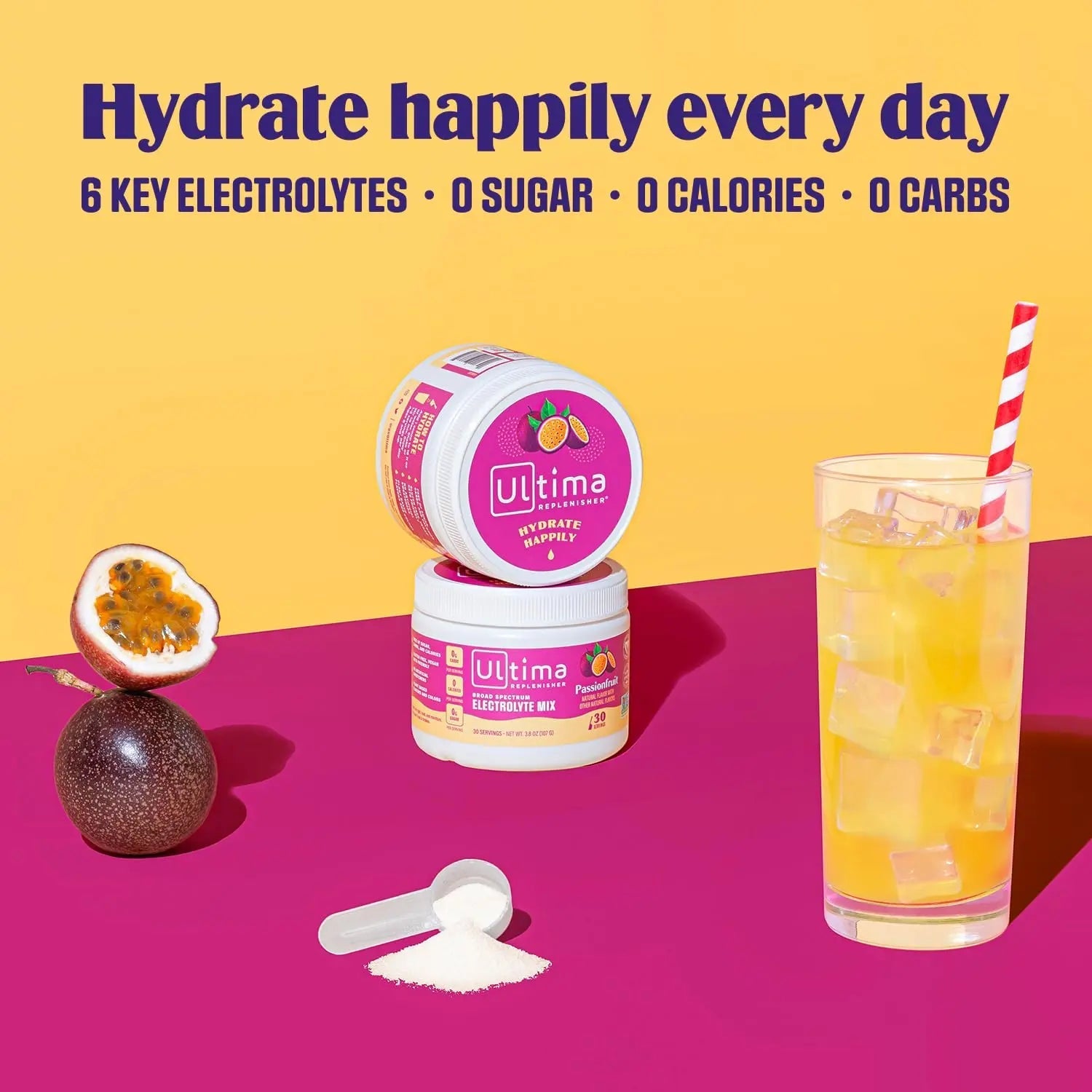 Ultima Replenisher Daily Electrolyte Drink Mix – Passionfruit, 30 Servings – Hydration - TrustMedUSA