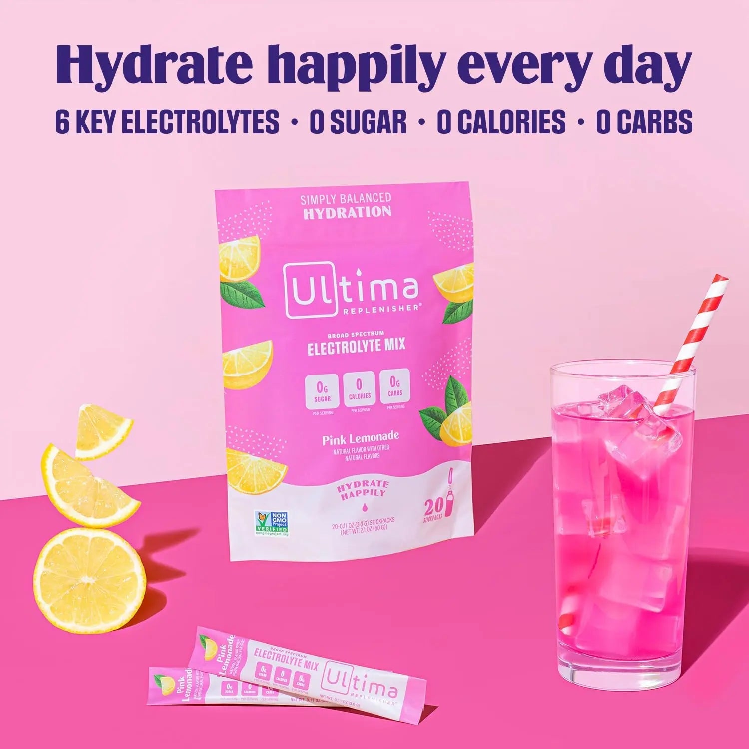 Ultima Replenisher Daily Electrolyte Drink Mix – Pink Lemonade, 20 Stickpacks – Hydration - TrustMedUSA
