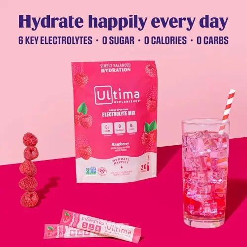 Ultima Replenisher Daily Electrolyte Drink Mix – Raspberry, 20 Stickpacks – Hydration - TrustMedUSA