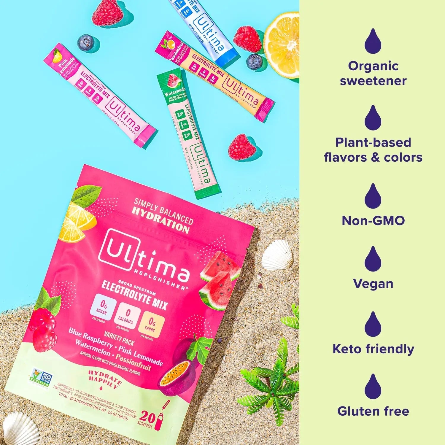 Ultima Replenisher Daily Electrolyte Drink Mix – Tropical Variety, 20 Stickpacks – Hydration - TrustMedUSA