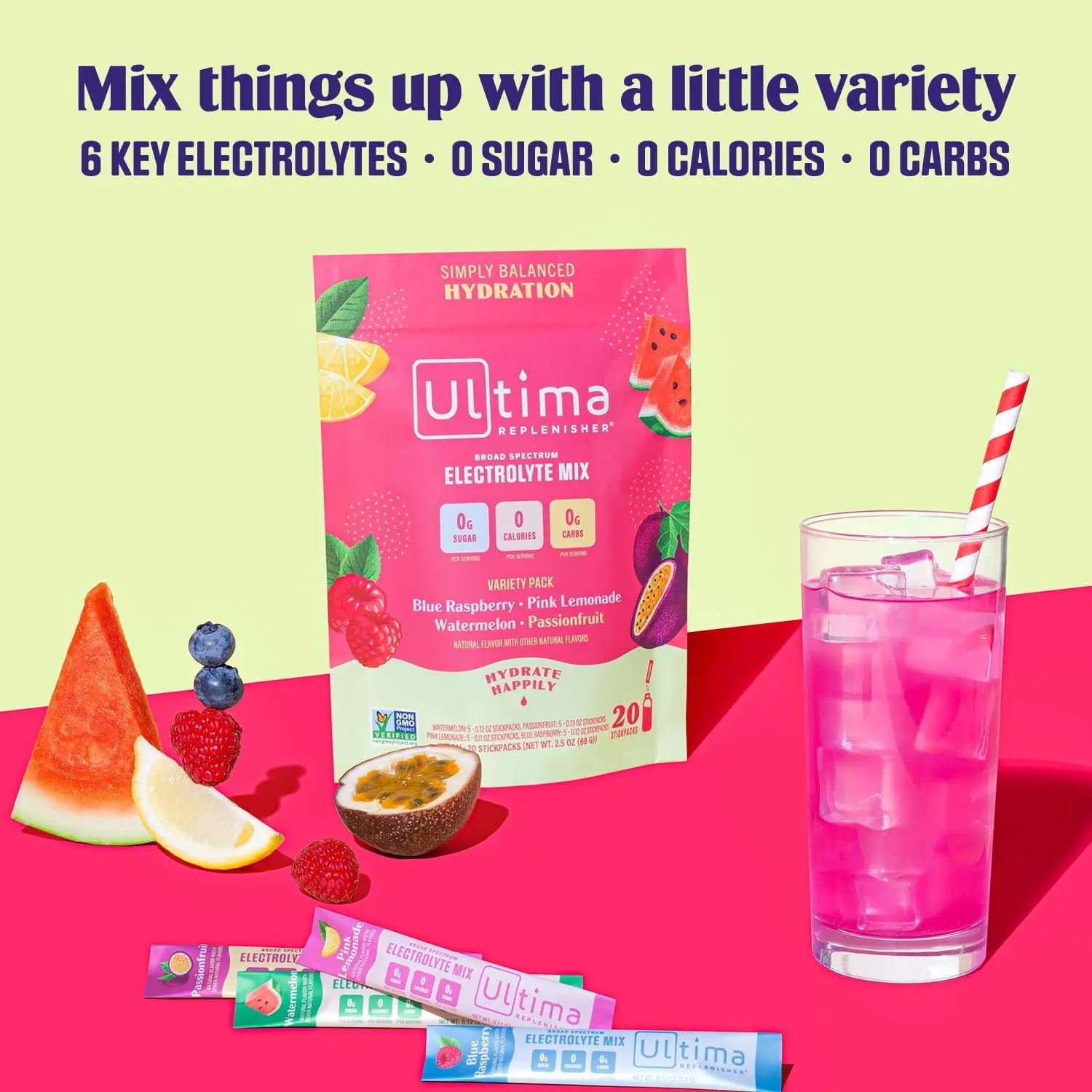 Ultima Replenisher Daily Electrolyte Drink Mix – Tropical Variety, 20 Stickpacks – Hydration - TrustMedUSA