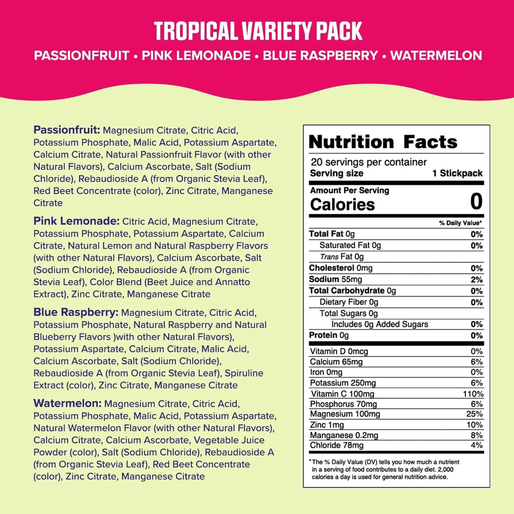 Ultima Replenisher Daily Electrolyte Drink Mix – Tropical Variety, 20 Stickpacks – Hydration - TrustMedUSA