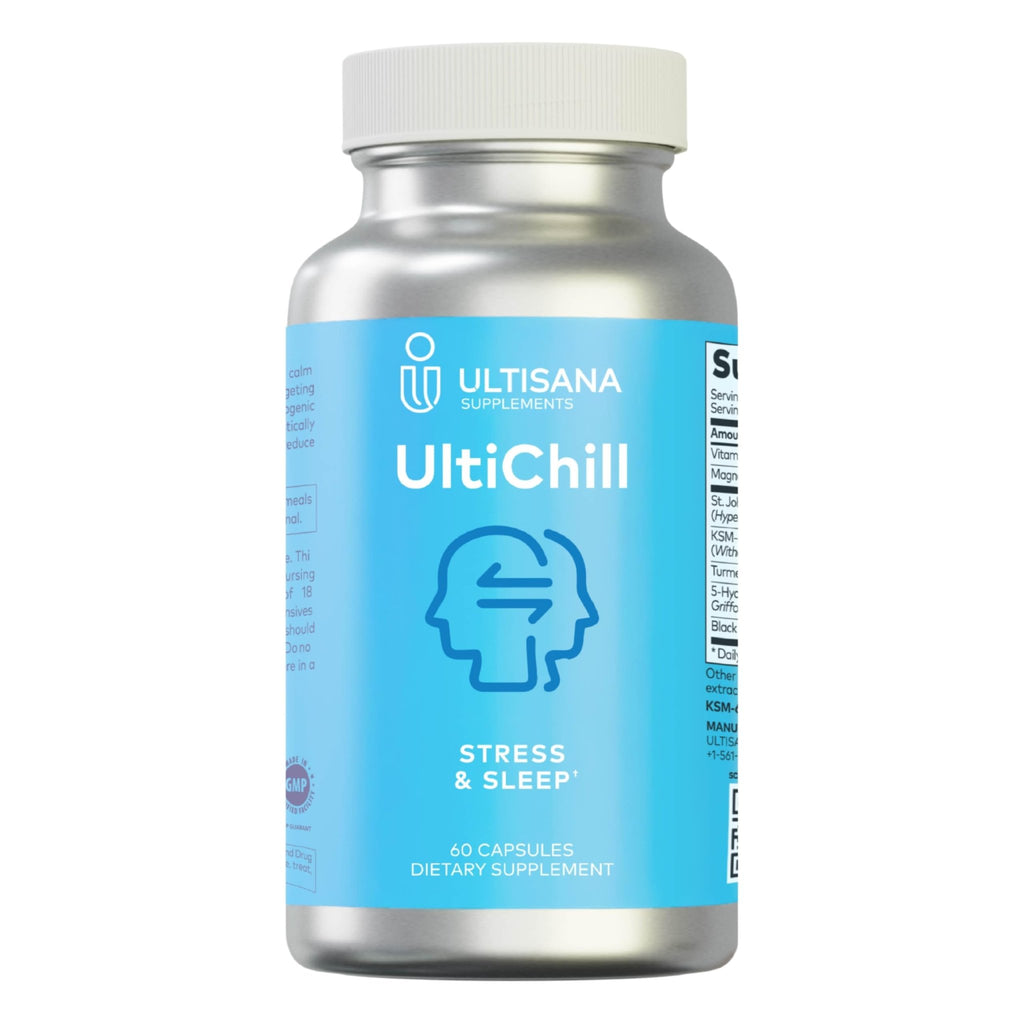 Ultisana UltiChill Stress Relief Supplement, Non-Drowsy | for Enhanced Mood, Immune Booster & Sleep Support | Magnesium Glycinate, Vitamin B6, KSM-66 Ashwagandha, Turmeric & 5-HTP | Non-GMO, 60 Count - TrustMedUSA