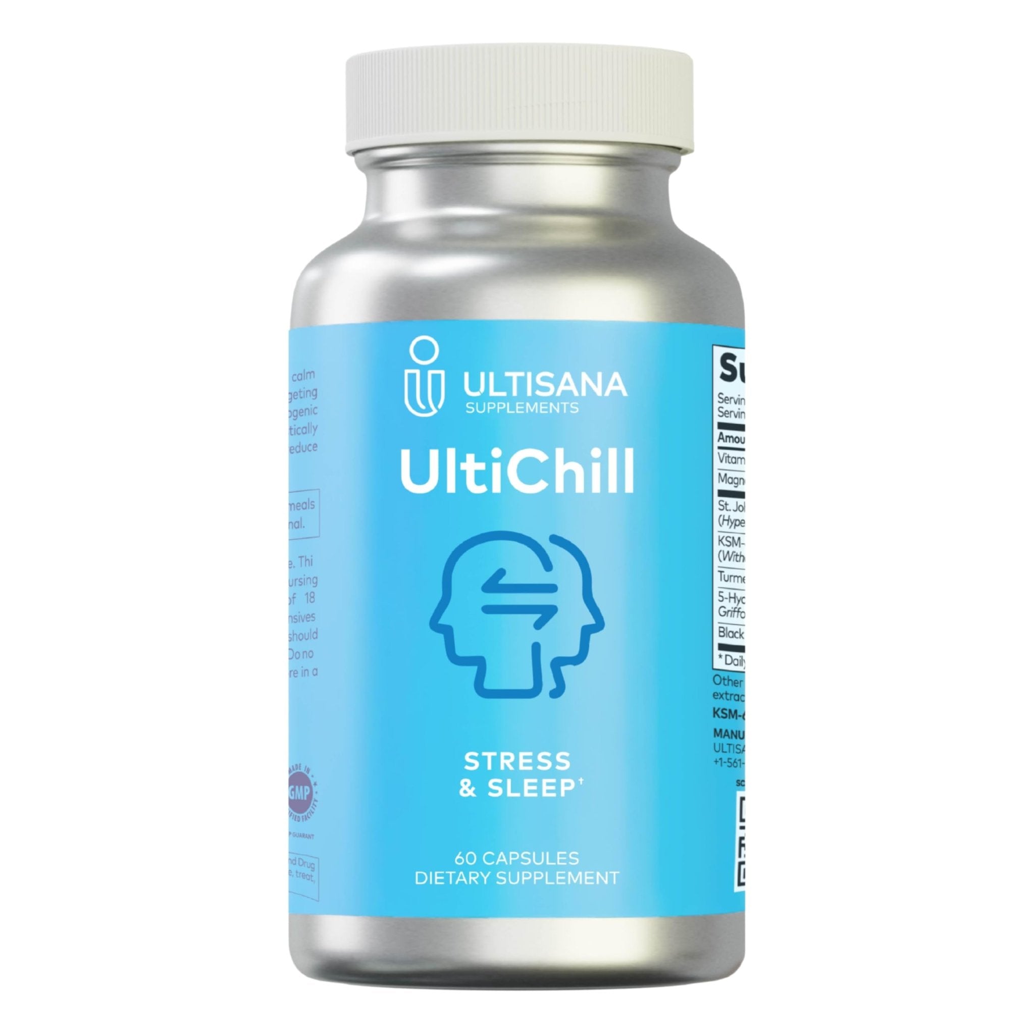 Ultisana UltiChill Stress Relief Supplement, Non-Drowsy | for Enhanced Mood, Immune Booster & Sleep Support | Magnesium Glycinate, Vitamin B6, KSM-66 Ashwagandha, Turmeric & 5-HTP | Non-GMO, 60 Count - TrustMedUSA