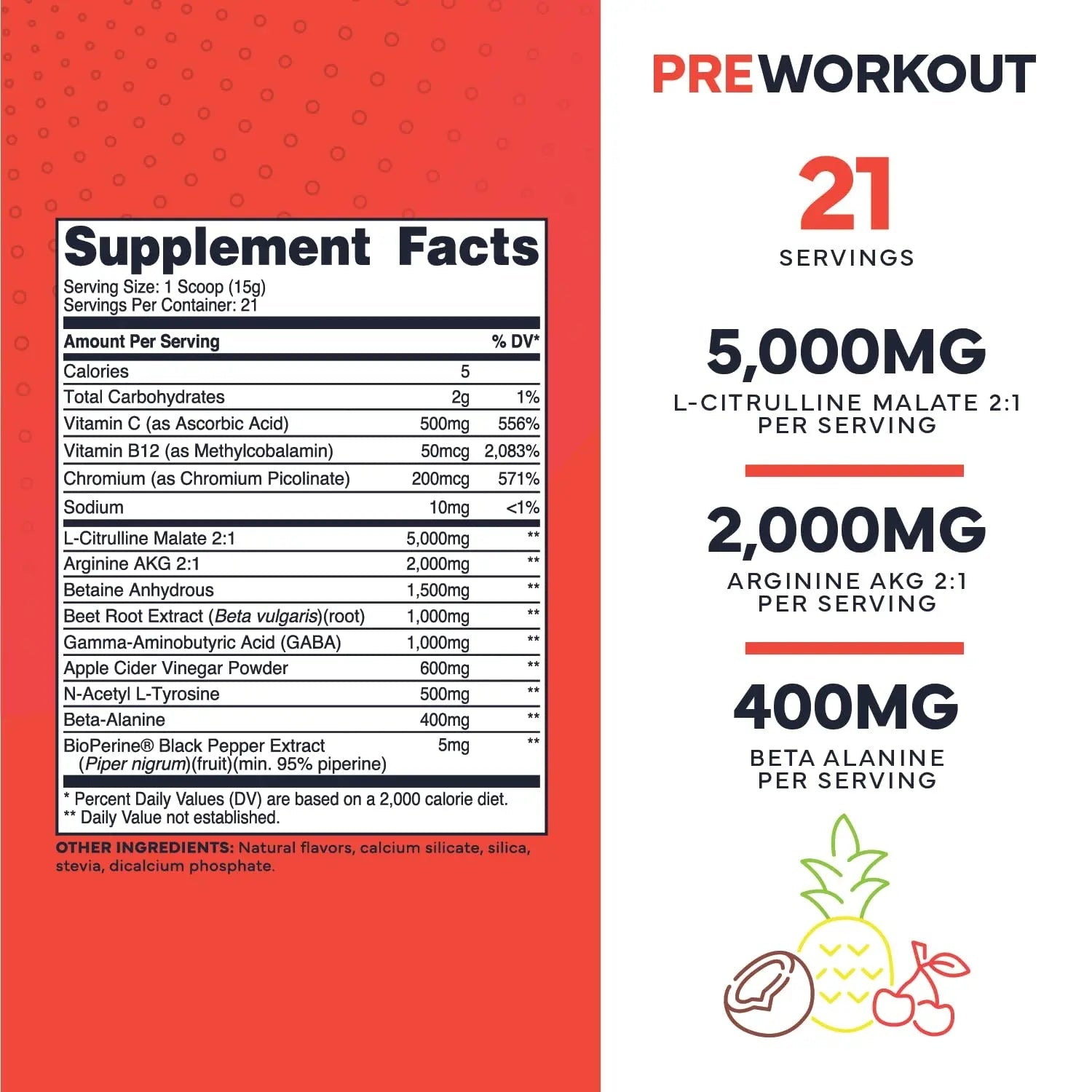 Ultra Clean Stim Free Pump Pre Workout + Nitric Oxide Booster (Fruit Punch) Beetroot, 7G Arginine Citrulline Malate, Betaine, Beta A, ACV+ - Sugar/Caffeine Free Natural Non Stim Preworkout Men & Women - TrustMedUSA