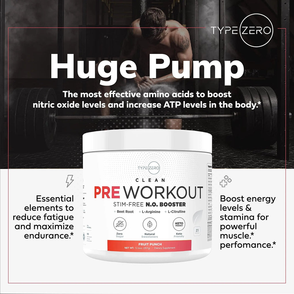 Ultra Clean Stim Free Pump Pre Workout + Nitric Oxide Booster (Fruit Punch) Beetroot, 7G Arginine Citrulline Malate, Betaine, Beta A, ACV+ - Sugar/Caffeine Free Natural Non Stim Preworkout Men & Women - TrustMedUSA