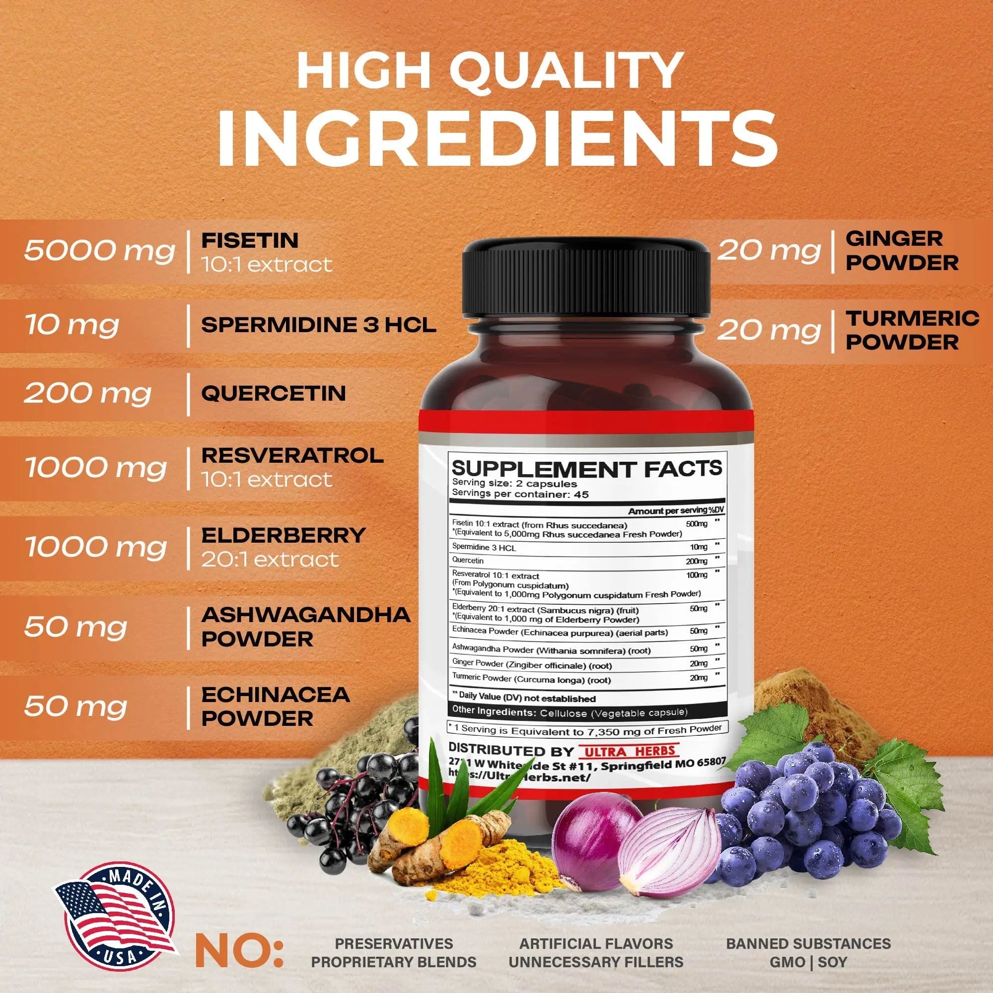 Ultra Fisetin Supplements Complex 7350mg Resveratrol 1000mg Quercetin 200mg - TrustMedUSA