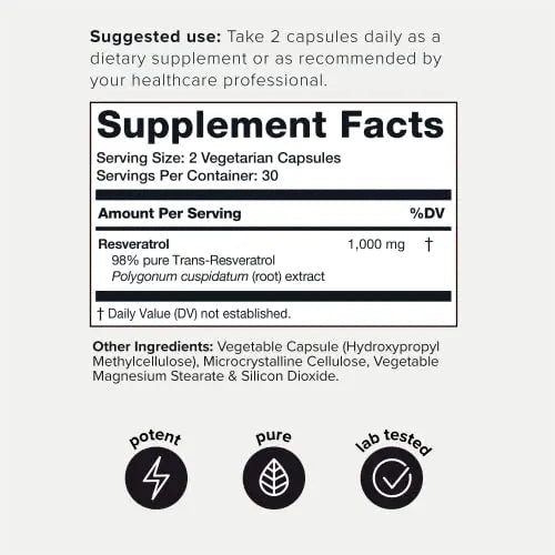 Ultra High Potency Third-Party Tested Trans Resveratrol 1000mg - 98% Pure - TrustMedUSA