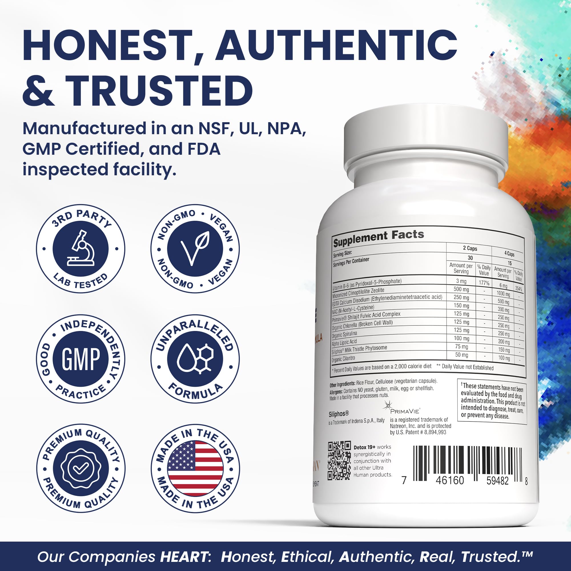 Ultra Human Daily Wellness Support – Heavy Metal Detox Cleanse, with Zeolite, Shilajit, Organic Chlorella & Spirulina, NAC & Alpha Lipoic. Supports Daily Detox, Cognition, Immune System -(Made in USA) - TrustMedUSA