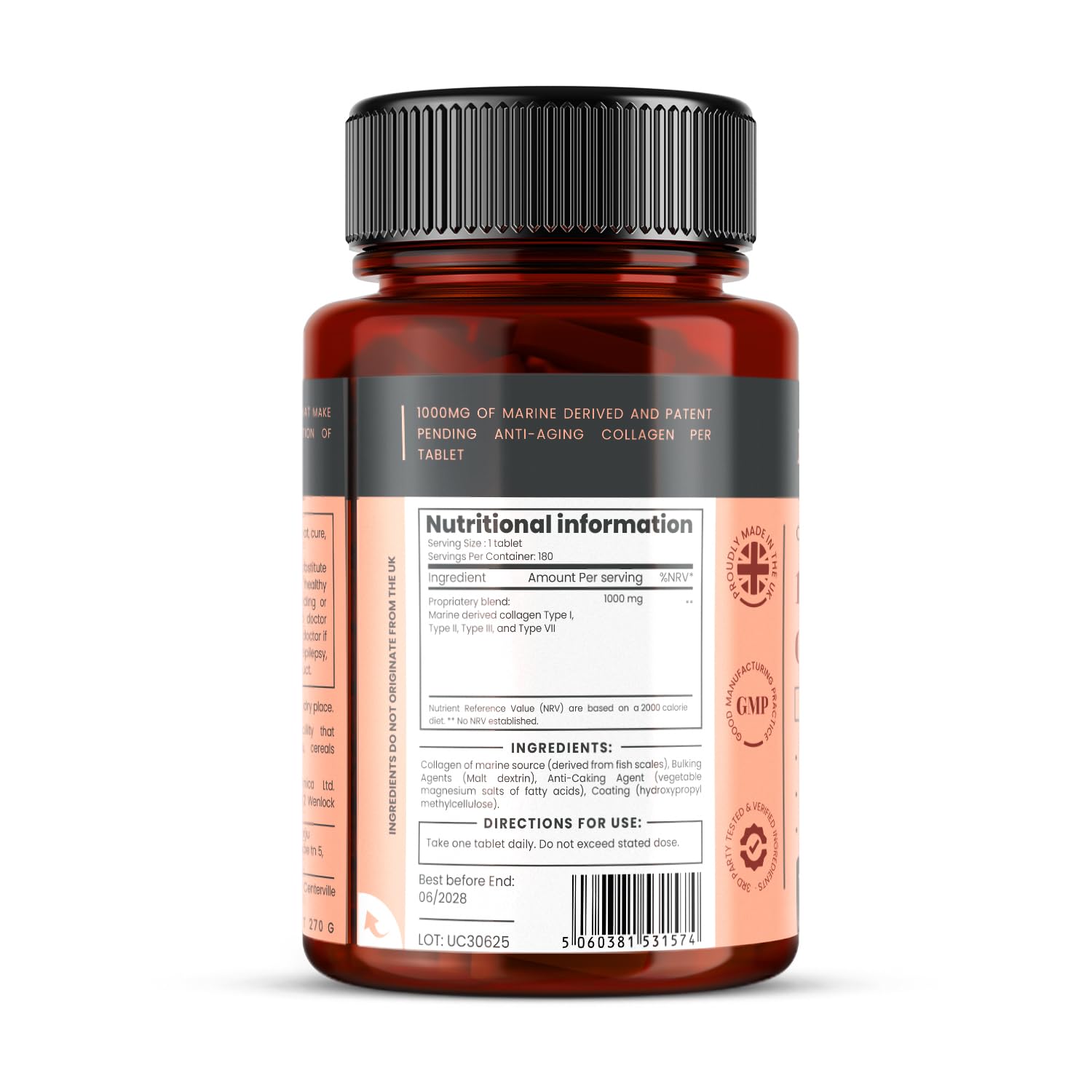 UltraColl Marine Collagen 1000mg x 180 Tablets (6 Months Supply). The only Patented Anti-Aging Collagen Types I, II, III, and VII. - Maple Wellness Supplements