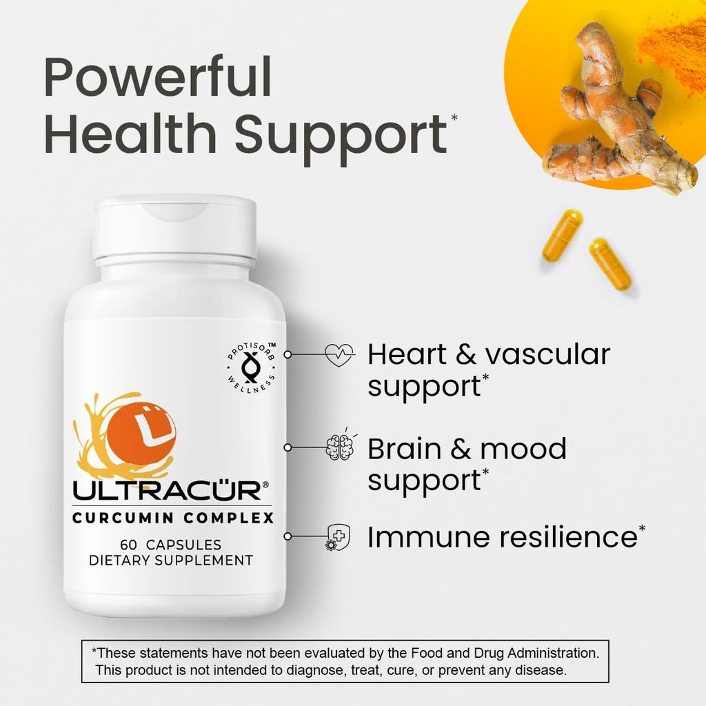 Ultracur Curcumin Complex Supplement - Ultra Bioavailable High Absorption Turmeric Curcumin Supplement for Joint, Muscle & Brain Support - Patented Protisorb for Premium Absorption – 60 Capsules - TrustMedUSA