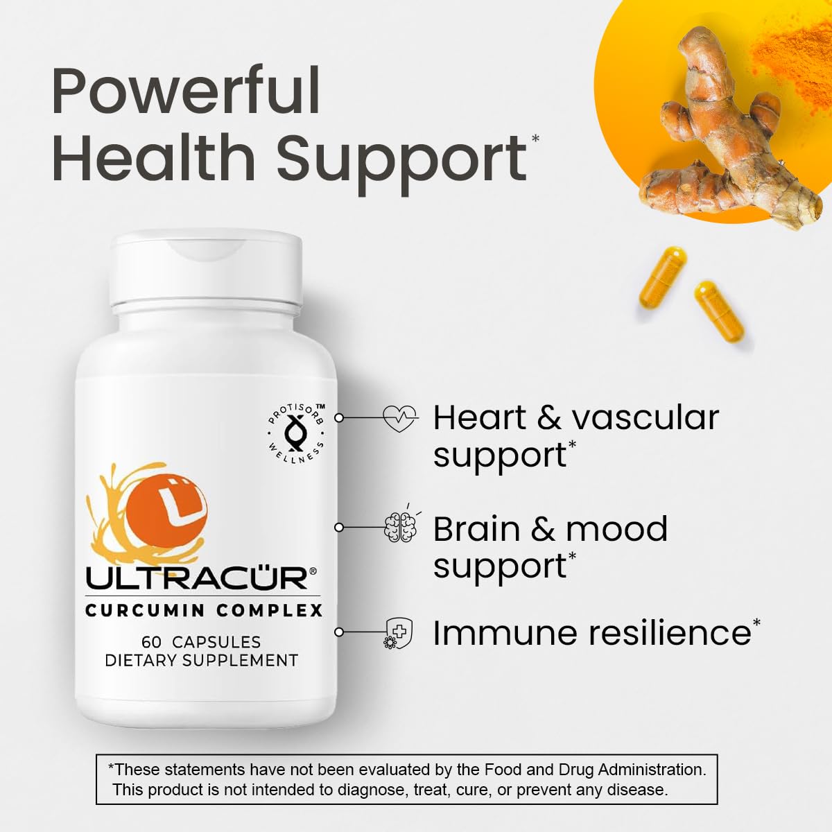 Ultracur Curcumin Complex Supplement - Ultra Bioavailable High Absorption Turmeric Curcumin Supplement for Joint, Muscle & Brain Support - Patented Protisorb for Premium Absorption – 60 Capsules - TrustMedUSA