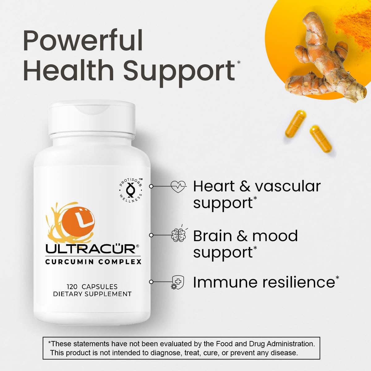 UltraCur Curcumin Complex Supplement - Ultra Bioavailable High Absorption Turmeric Curcumin Supplement for Joint, Muscle & Brain Support - Patented Protisorb for Premium Absorption – 120 Capsules - TrustMedUSA