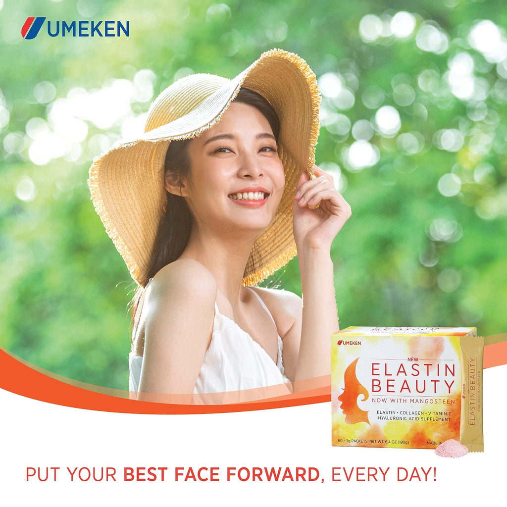 Umeken Elastin Beauty Powder Supplement with Collagen Peptides, Hyaluronic Acid, Vitamin C and Mangosteen Fruit, Women’s Health and Wellness, 1 Month Supply, 60 Packets - Maple Wellness Supplements