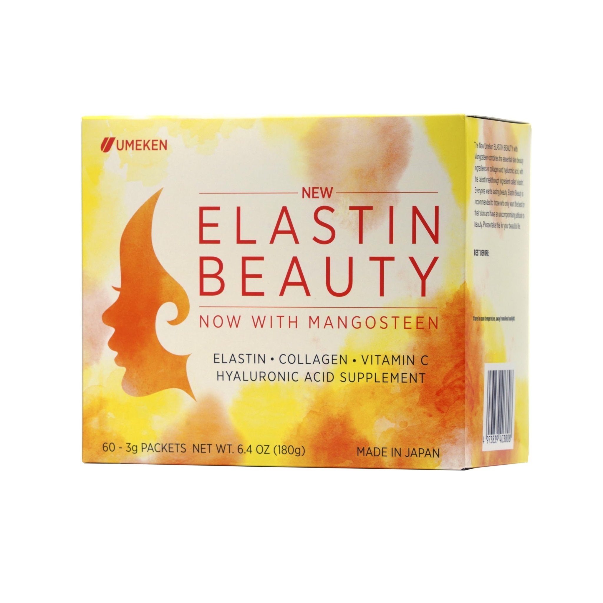 Umeken Elastin Beauty Powder Supplement with Collagen Peptides, Hyaluronic Acid, Vitamin C and Mangosteen Fruit, Women’s Health and Wellness, 1 Month Supply, 60 Packets - Maple Wellness Supplements
