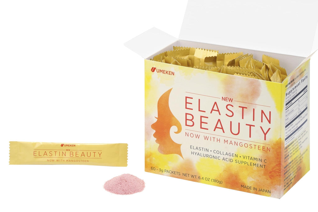 Umeken Elastin Beauty Powder Supplement with Collagen Peptides, Hyaluronic Acid, Vitamin C and Mangosteen Fruit, Women’s Health and Wellness, 1 Month Supply, 60 Packets - Maple Wellness Supplements