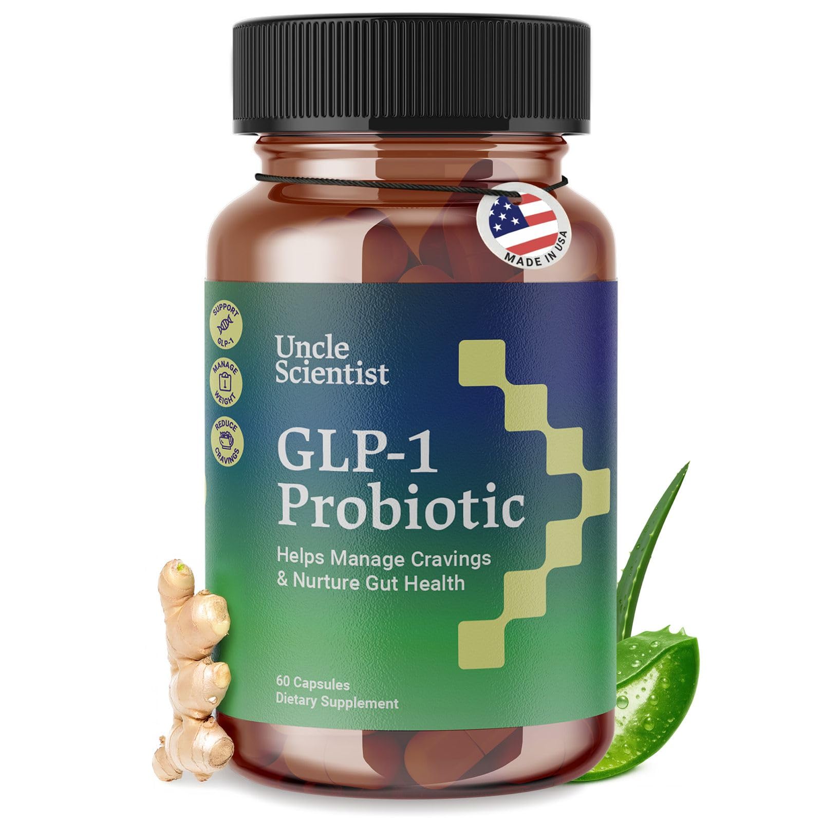 Uncle Scientist GLP-1 Probiotic Dietary Supplement, Supports Healthy Appetite and Metabolic Function - Chromium, Green Tea, Cinnamon, Probiotics & Herbal Blend, 60 Capsules (30-Day Supply) - TrustMedUSA