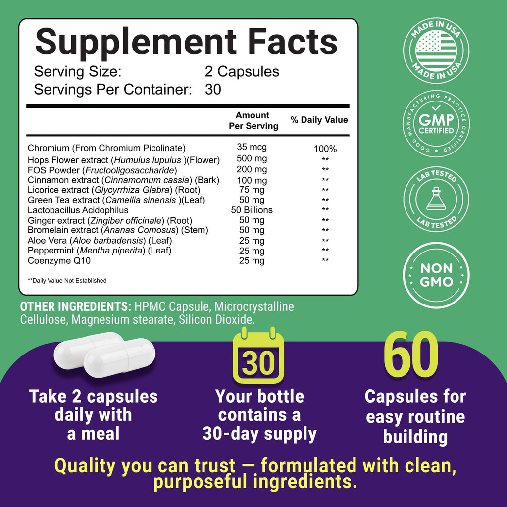 Uncle Scientist GLP-1 Probiotic Dietary Supplement, Supports Healthy Appetite and Metabolic Function - Chromium, Green Tea, Cinnamon, Probiotics & Herbal Blend, 60 Capsules (30-Day Supply) - TrustMedUSA