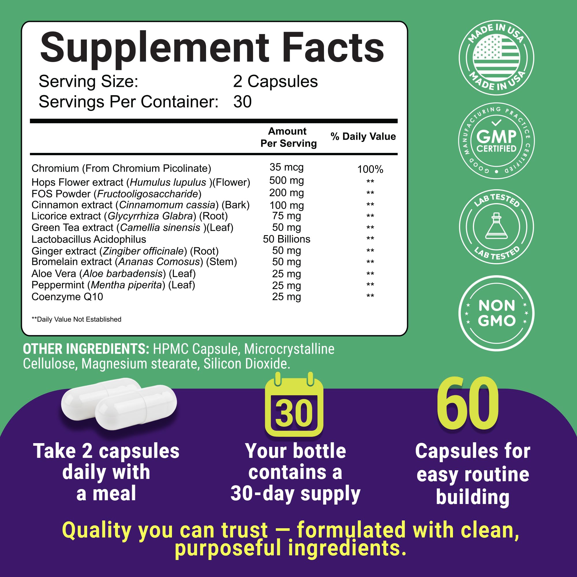 Uncle Scientist GLP-1 Probiotic Dietary Supplement, Supports Healthy Appetite and Metabolic Function - Chromium, Green Tea, Cinnamon, Probiotics & Herbal Blend, 60 Capsules (30-Day Supply) - TrustMedUSA