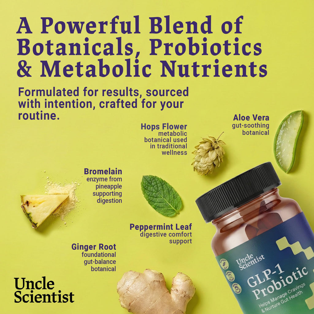 Uncle Scientist GLP-1 Probiotic Dietary Supplement, Supports Healthy Appetite and Metabolic Function - Chromium, Green Tea, Cinnamon, Probiotics & Herbal Blend, 60 Capsules (30-Day Supply) - TrustMedUSA