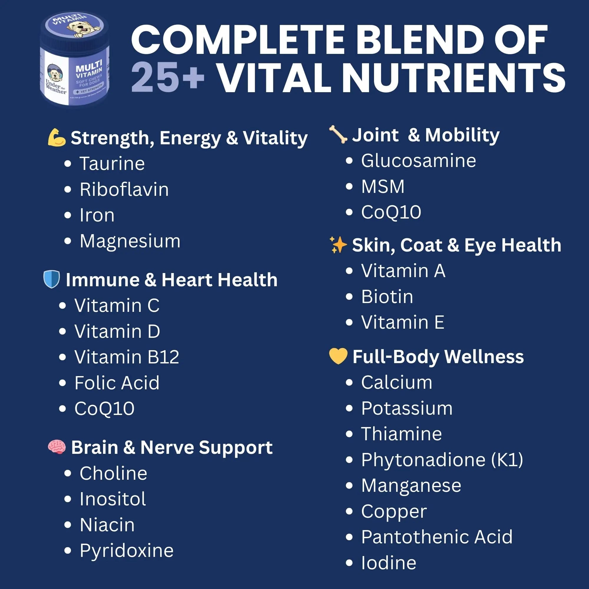 Under the Weather Multivitamin for Dogs | Vet Formulated Daily Canine Health Supplies for Immunity, Skin, Coat & Joint Support | All-in-One Multivitamin for Dogs of All Breeds & Sizes | 60 Count - TrustMedUSA