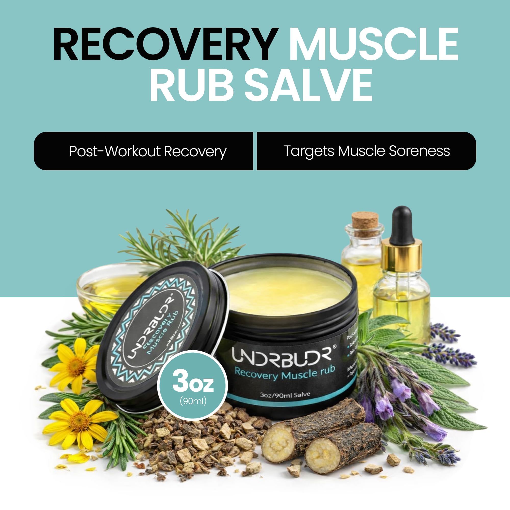 UNDRBUDR Post-Activity Recovery Muscle Rub Salve with Arnica, Comfrey & Essential Oils- Balm for Muscle Soreness, Joint Discomfort & Post-Workout Recovery, Natural Formula for Active Lifestyles (3 oz) - TrustMedUSA