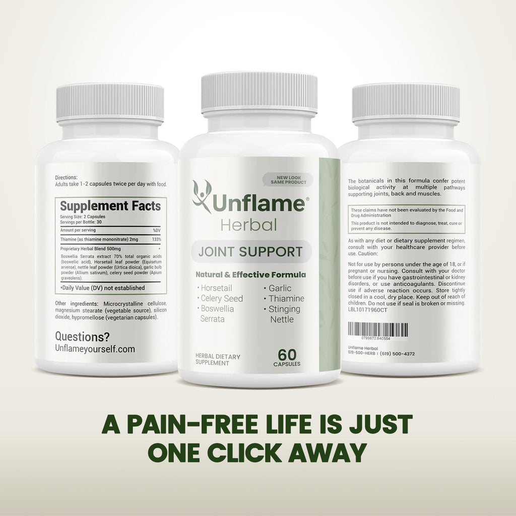 Unflame Herbal Supplement – Botanical Support for Joints, Back, and Muscles – 60 Capsules – Natural Herbal Blend – Dietary Supplement - TrustMedUSA
