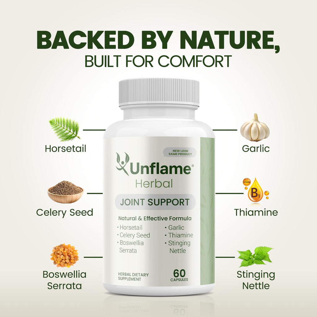 Unflame Herbal Supplement – Botanical Support for Joints, Back, and Muscles – 60 Capsules – Natural Herbal Blend – Dietary Supplement - TrustMedUSA