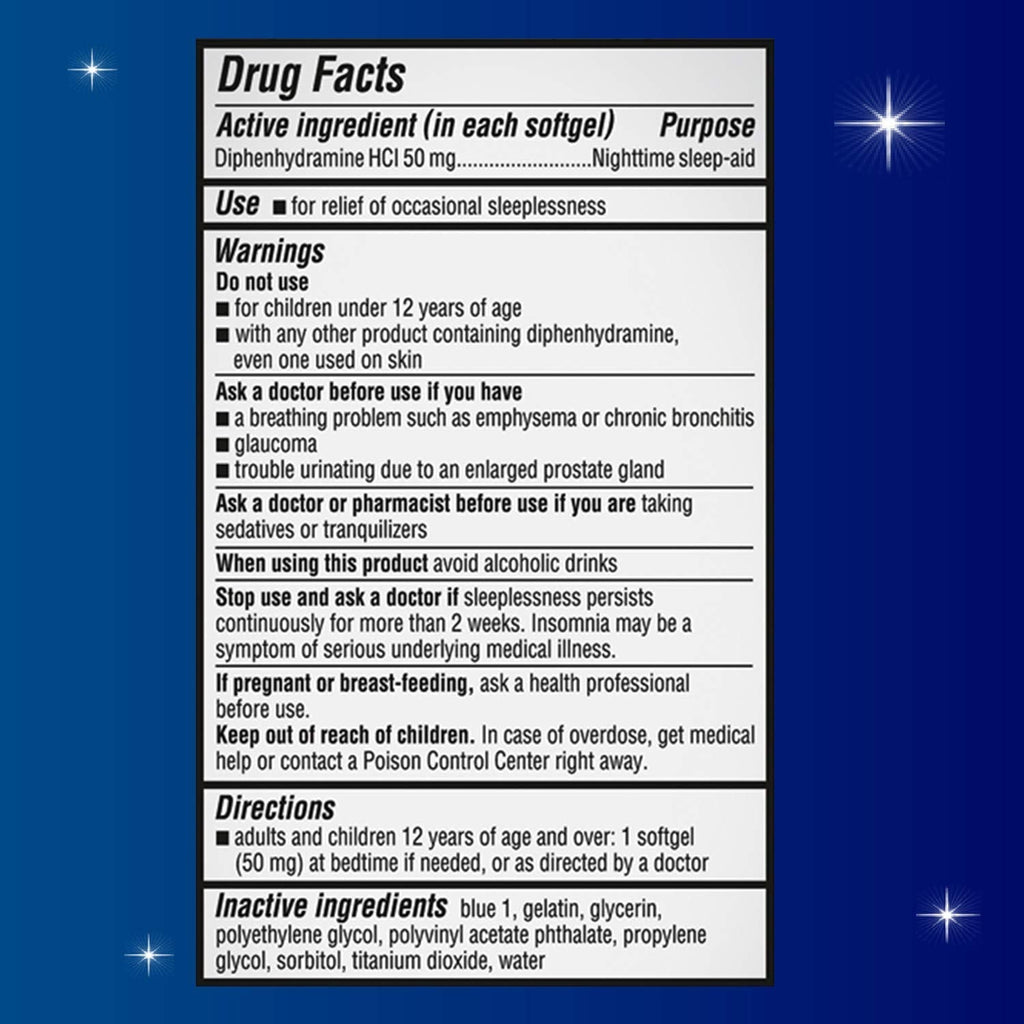 Unisom Nighttime Sleep-Aid Gels, Diphenhydramine HCI 50mg, 100 Count - Maple Wellness Supplements