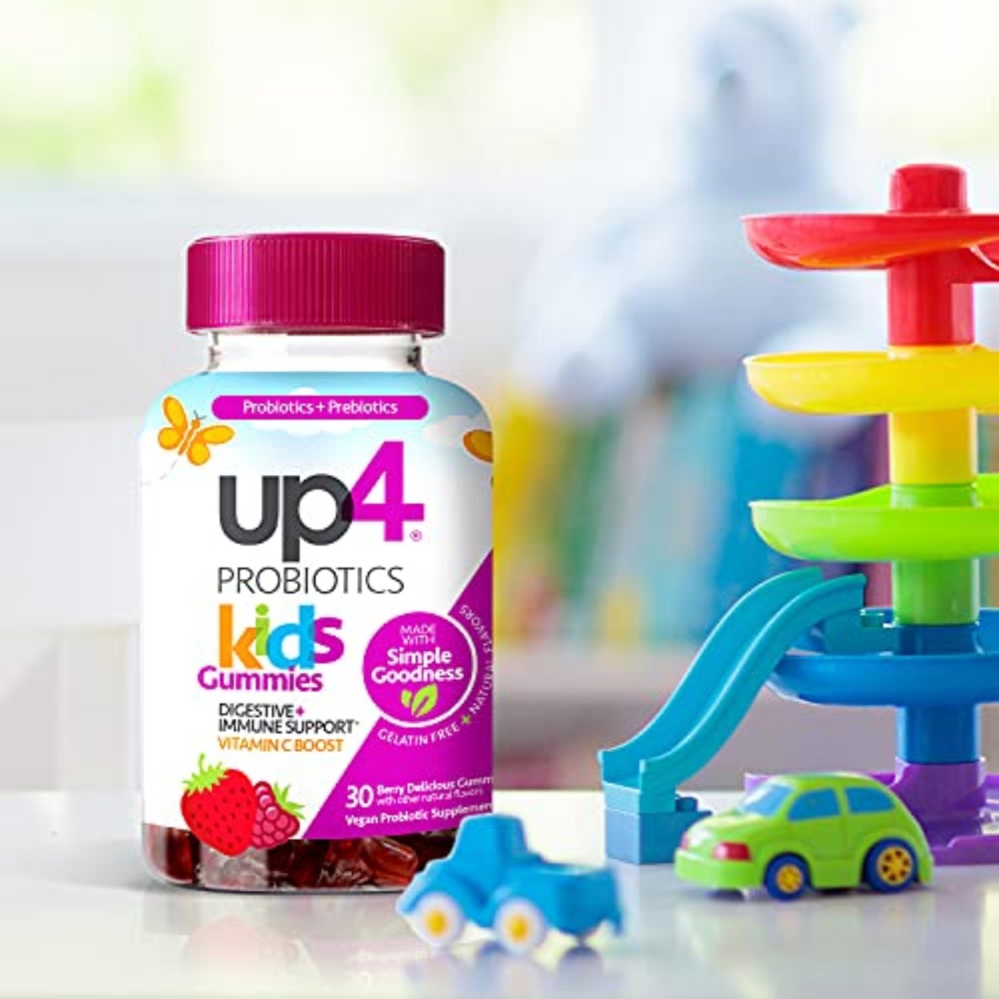 up4 Kids Probiotic Gummies, Digestive and Immune Support with Prebiotics and Vitamin C, Gelatin Free, Gluten Free and Non-GMO, For Ages 3+, 30 count - TrustMedUSA