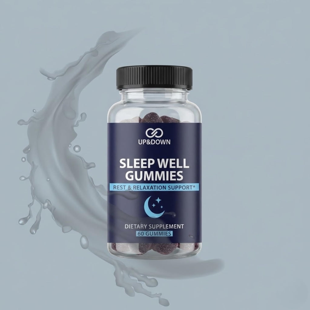 Up&Down Supplements Sleep Well Gummies | Deeper Sleep, Relaxation, Rest & Recovery Support | Melatonin, Vitamin B6 & Passionflower | Made in USA | Vegan, Non-GMO, Gluten Free | 60 Sleep Gummies - TrustMedUSA
