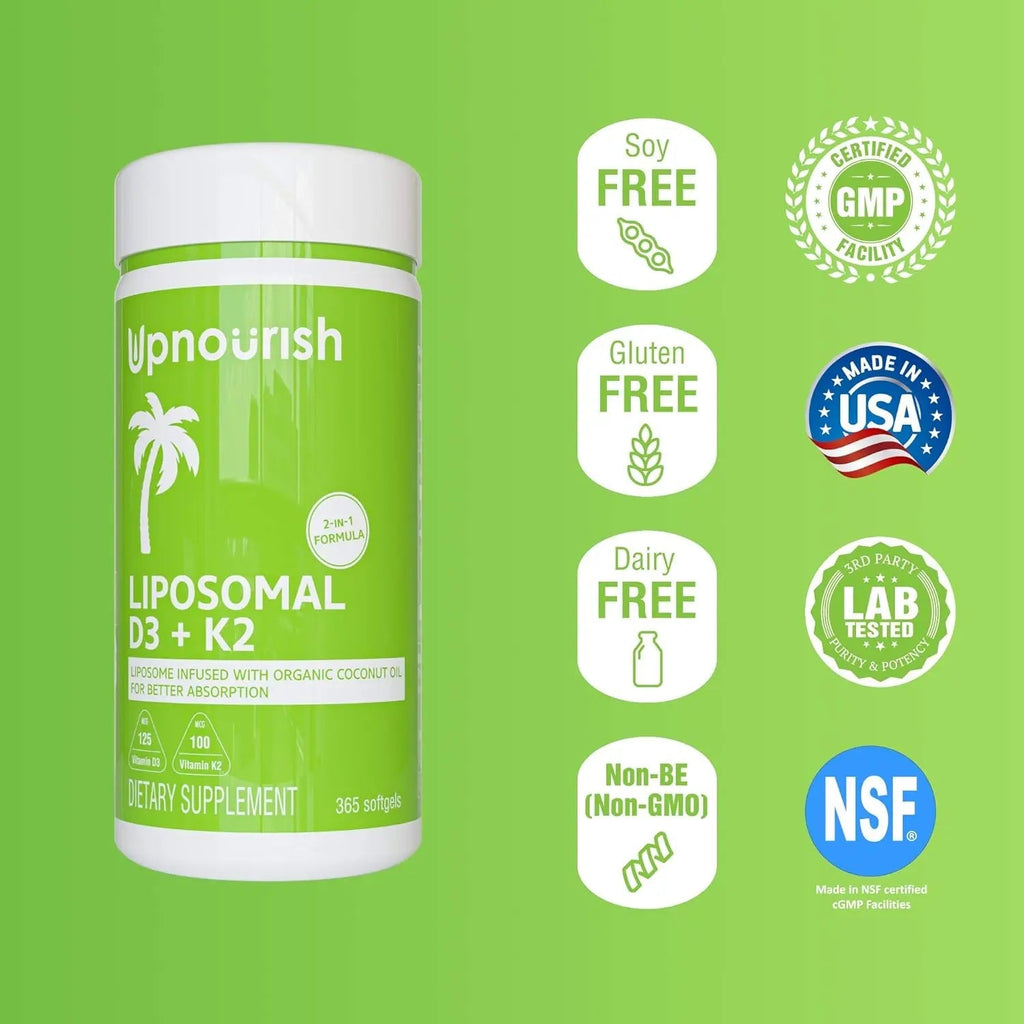 UpNourish Liposomal D3 & K2 MK-7, Advanced Absorption for Optimal Bone and Immun - TrustMedUSA