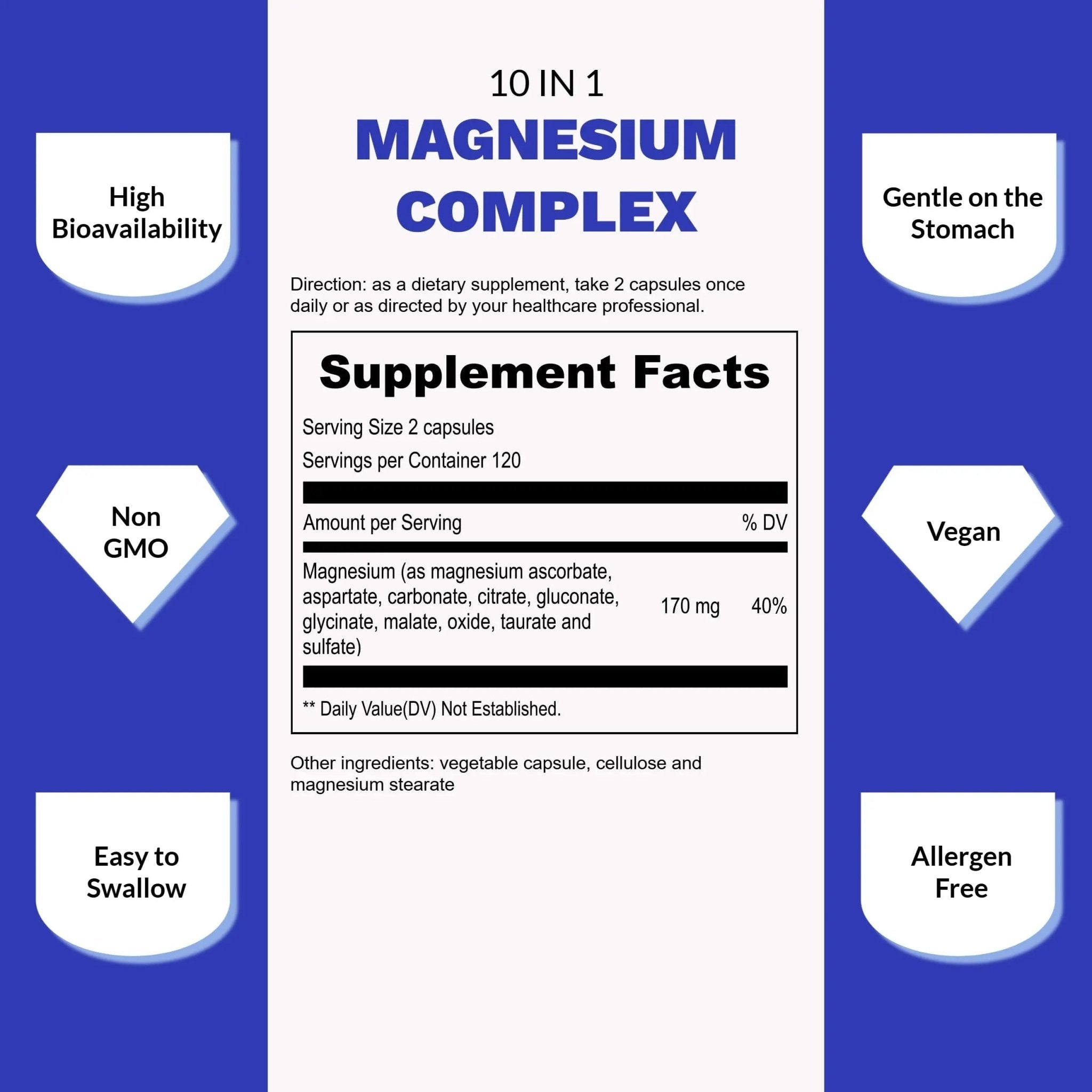 UpNourish Magnesium Supplement - 10 in 1 Magnesium Complex - Full Spectrum Magnesium Mineral Supplements with Glycinate, Citrate, Taurate, Malate, Carbonate, Oxide and More, 240 Vegan Capsules - TrustMedUSA