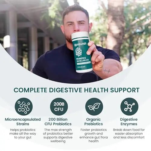 UpNourish Probiotics - 200 Billion CFUs, 15 Strains, Prebiotics & Enzymes - 60 Vegan Cap - TrustMedUSA