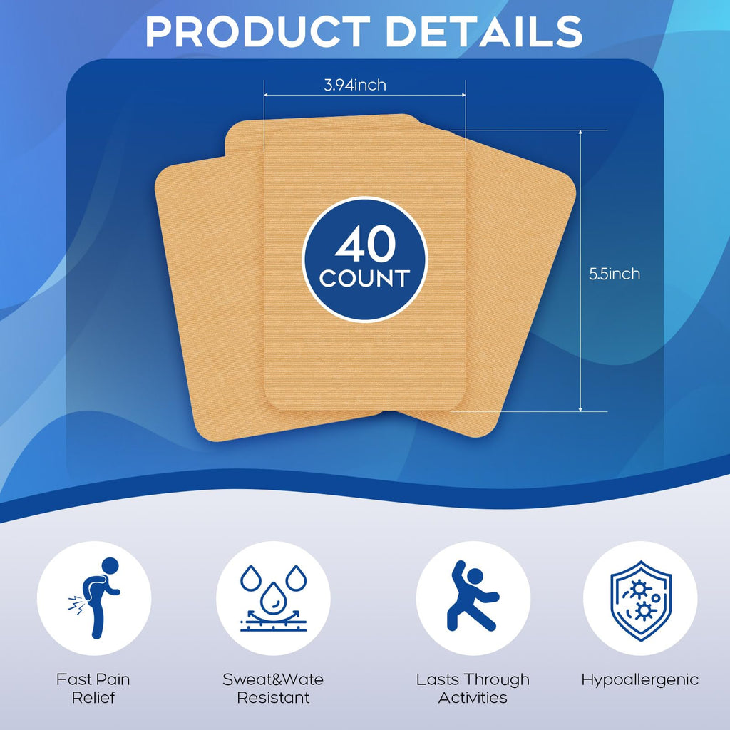 Uposiut Lidocaine Patches, Maximum Strength Lidocaine Patches (40 Patches), for Muscle Pain Relief in The Back, Shoulders, Neck, Knees, and Anks, 12 Hour Pain Relief-G002 - TrustMedUSA