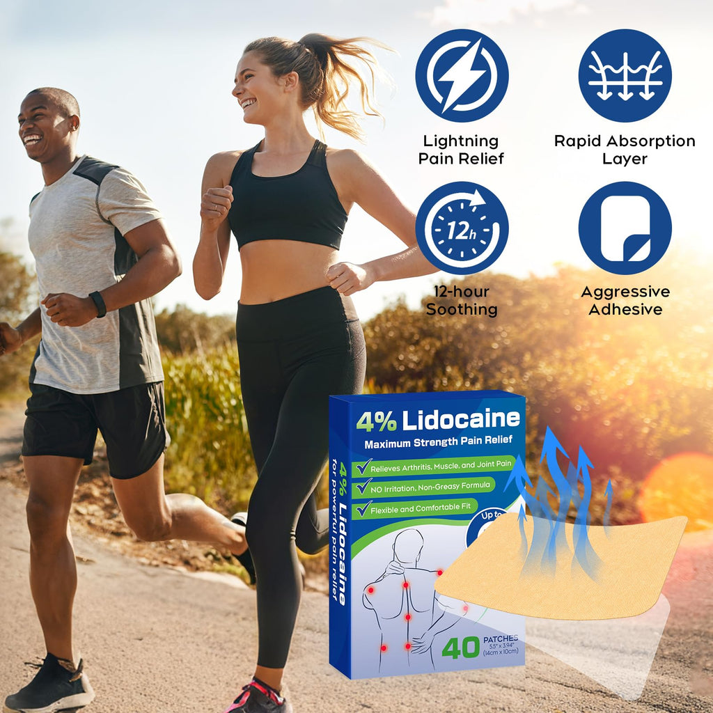 Uposiut Lidocaine Patches, Maximum Strength Lidocaine Patches (40 Patches), for Muscle Pain Relief in The Back, Shoulders, Neck, Knees, and Anks, 12 Hour Pain Relief-G002 - TrustMedUSA