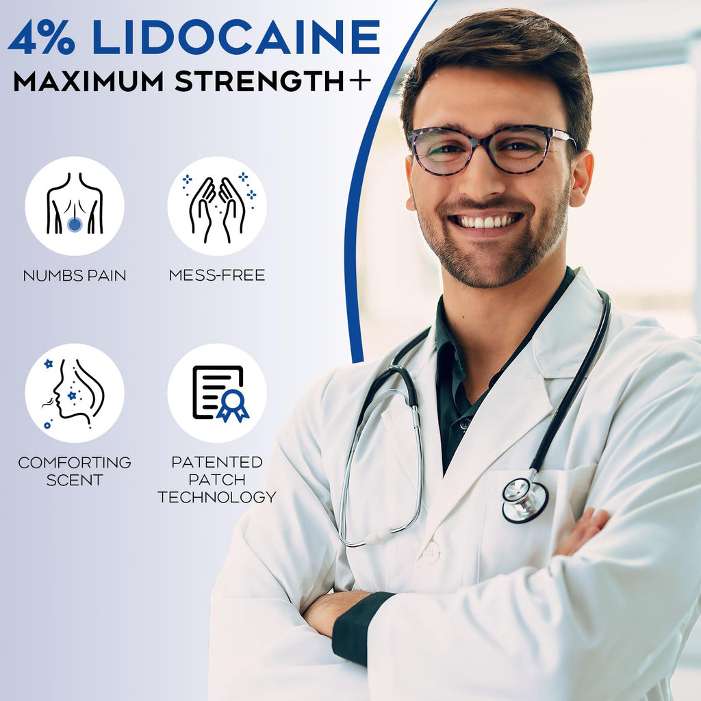 Uposiut Lidocaine Patches, Maximum Strength Lidocaine Patches (40 Patches), for Muscle Pain Relief in The Back, Shoulders, Neck, Knees, and Anks, 12 Hour Pain Relief-G002 - TrustMedUSA