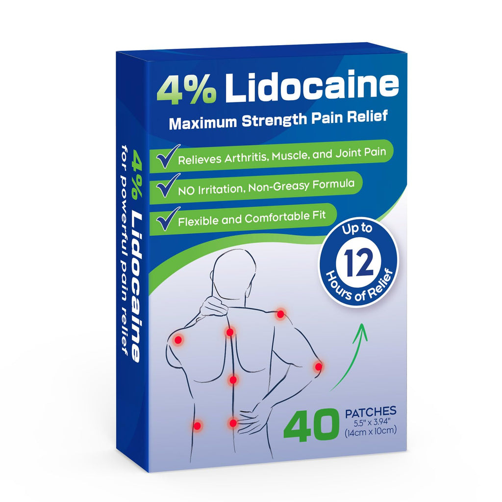 Uposiut Lidocaine Patches, Maximum Strength Lidocaine Patches (40 Patches), for Muscle Pain Relief in The Back, Shoulders, Neck, Knees, and Anks, 12 Hour Pain Relief-G002 - TrustMedUSA