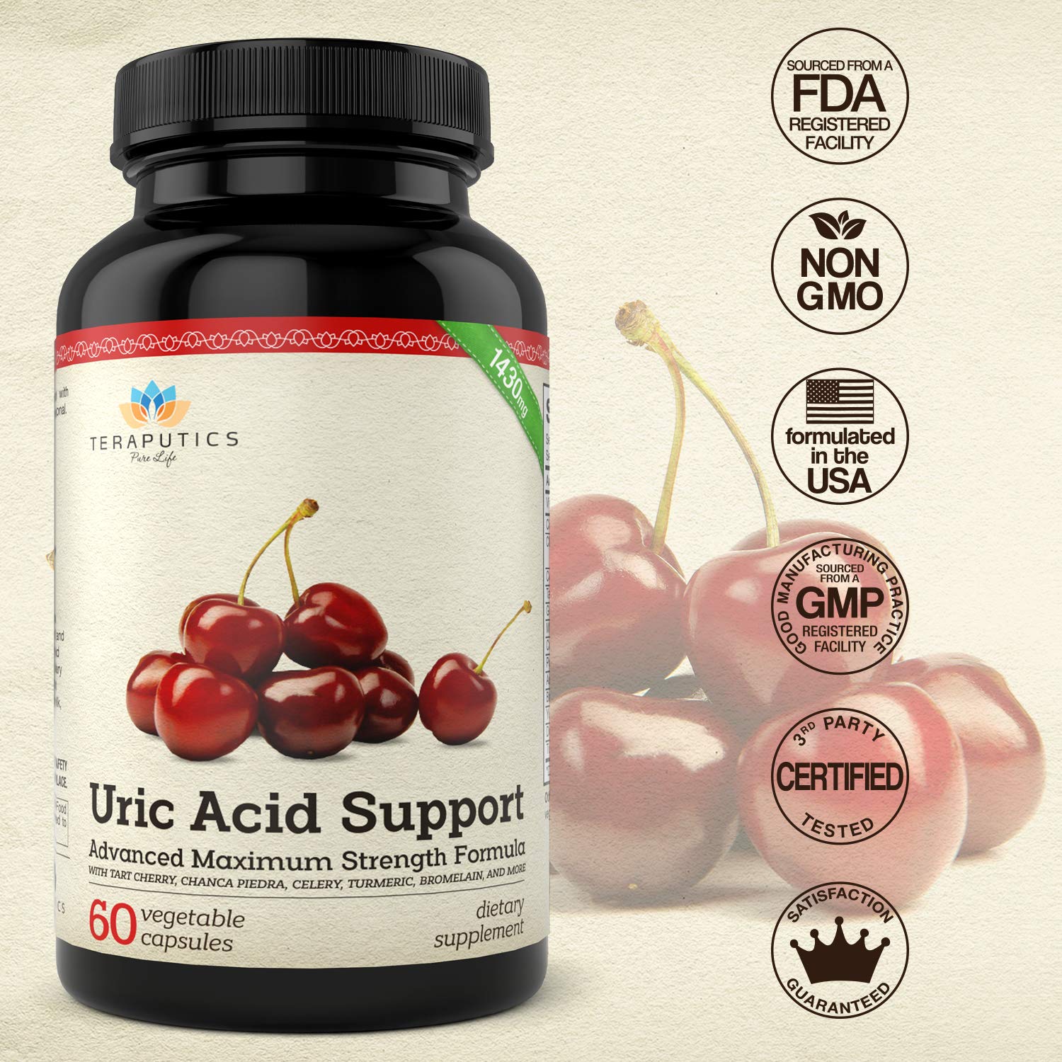 Uric Acid Support Formula | Advanced Uric Acid Cleanse & Kidney Support Supplement - Includes Tart Cherry Concentrate, Celery Seed Extract + 12 More High Potency Ingredients, 60 Veggie Capsules - TrustMedUSA