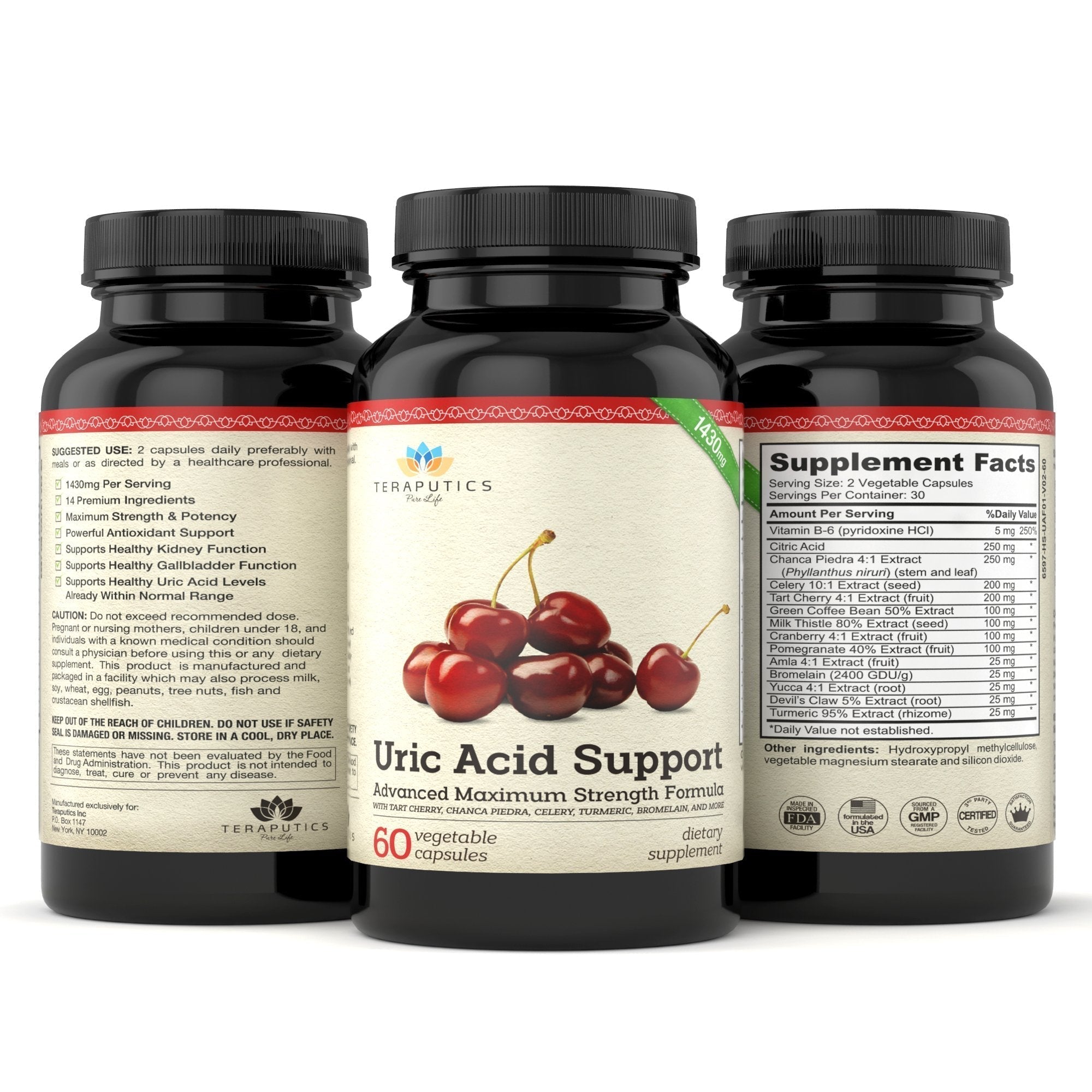 Uric Acid Support Formula | Advanced Uric Acid Cleanse & Kidney Support Supplement - Includes Tart Cherry Concentrate, Celery Seed Extract + 12 More High Potency Ingredients, 60 Veggie Capsules - TrustMedUSA