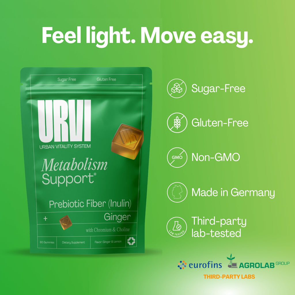 URVI® Metabolism Support Gummies 4-in-1 – Chromium Picolinate, Choline, Inulin & Ginger Extract - Prebiotic Fiber & Minerals – Gut Health & Digestive Support - TrustMedUSA